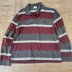 Timberland Stratham Issue Mens Polo Shirt Red/Grey Strip Long Sleeve Size XXL